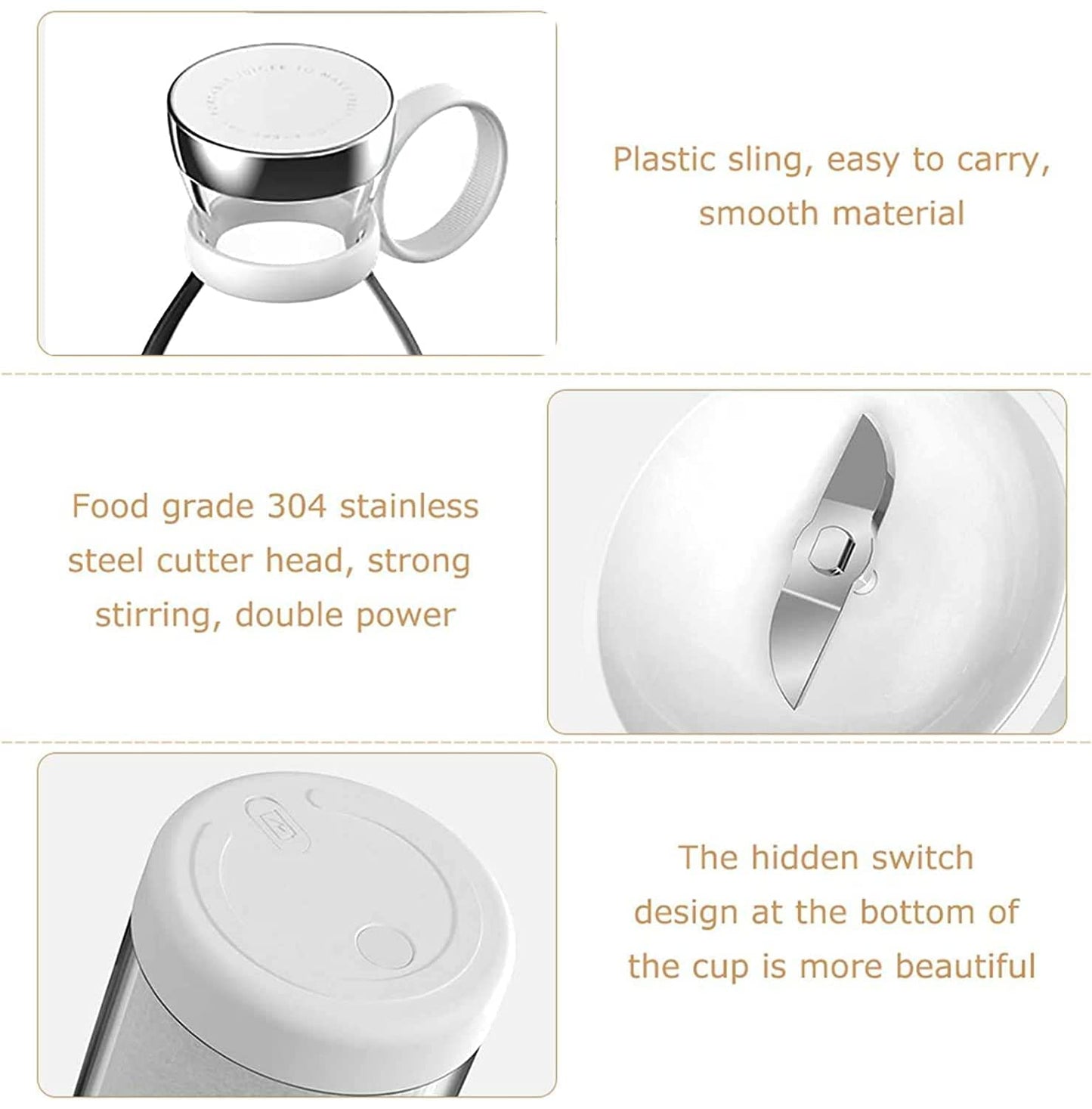 Portable Blender Juicer – 6 Blade USB Rechargeable Smoothie Maker, 420ml, Multicolor