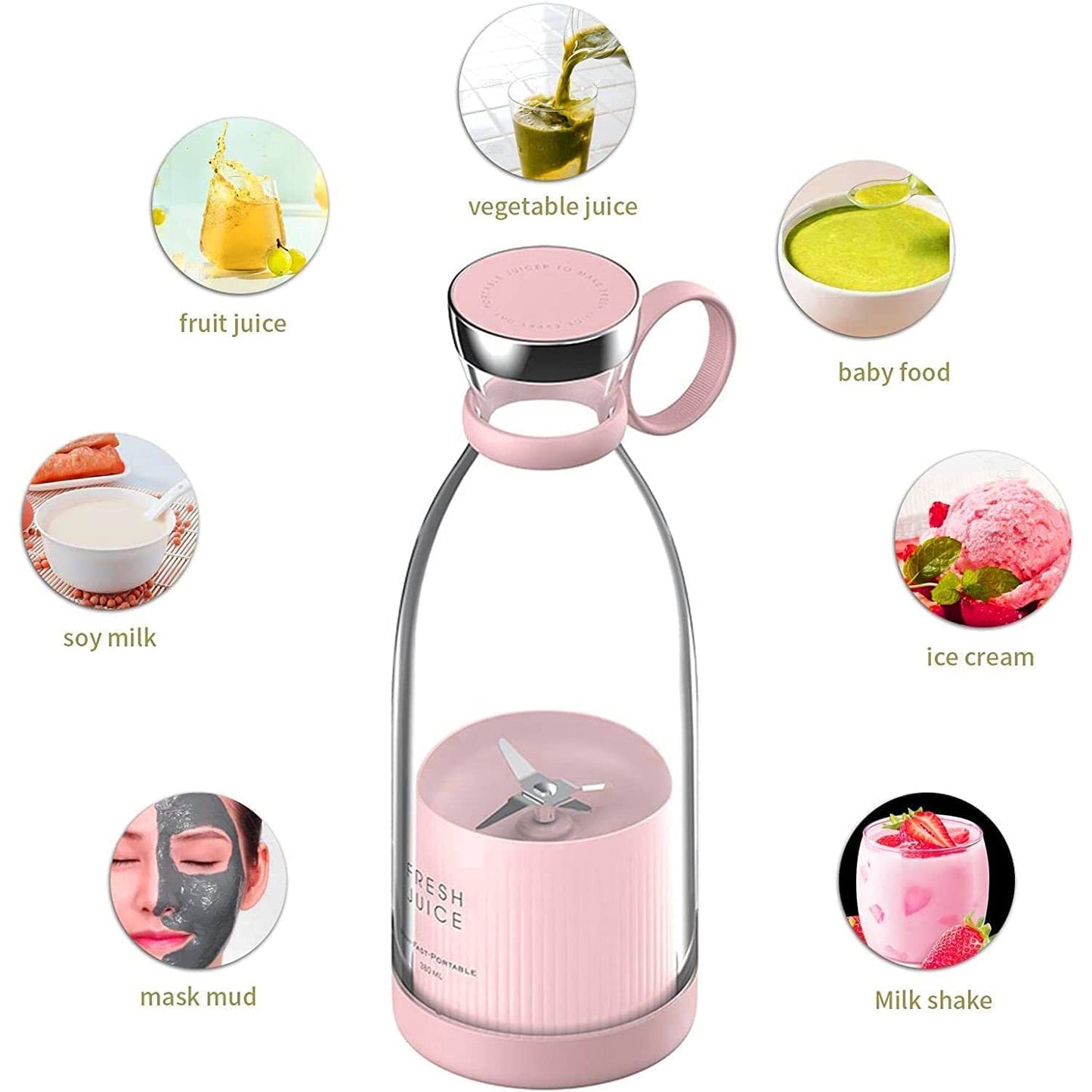 Portable Blender Juicer – 6 Blade USB Rechargeable Smoothie Maker, 420ml, Multicolor