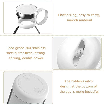 Portable Blender Juicer – 6 Blade USB Rechargeable Smoothie Maker, 420ml, Multicolor