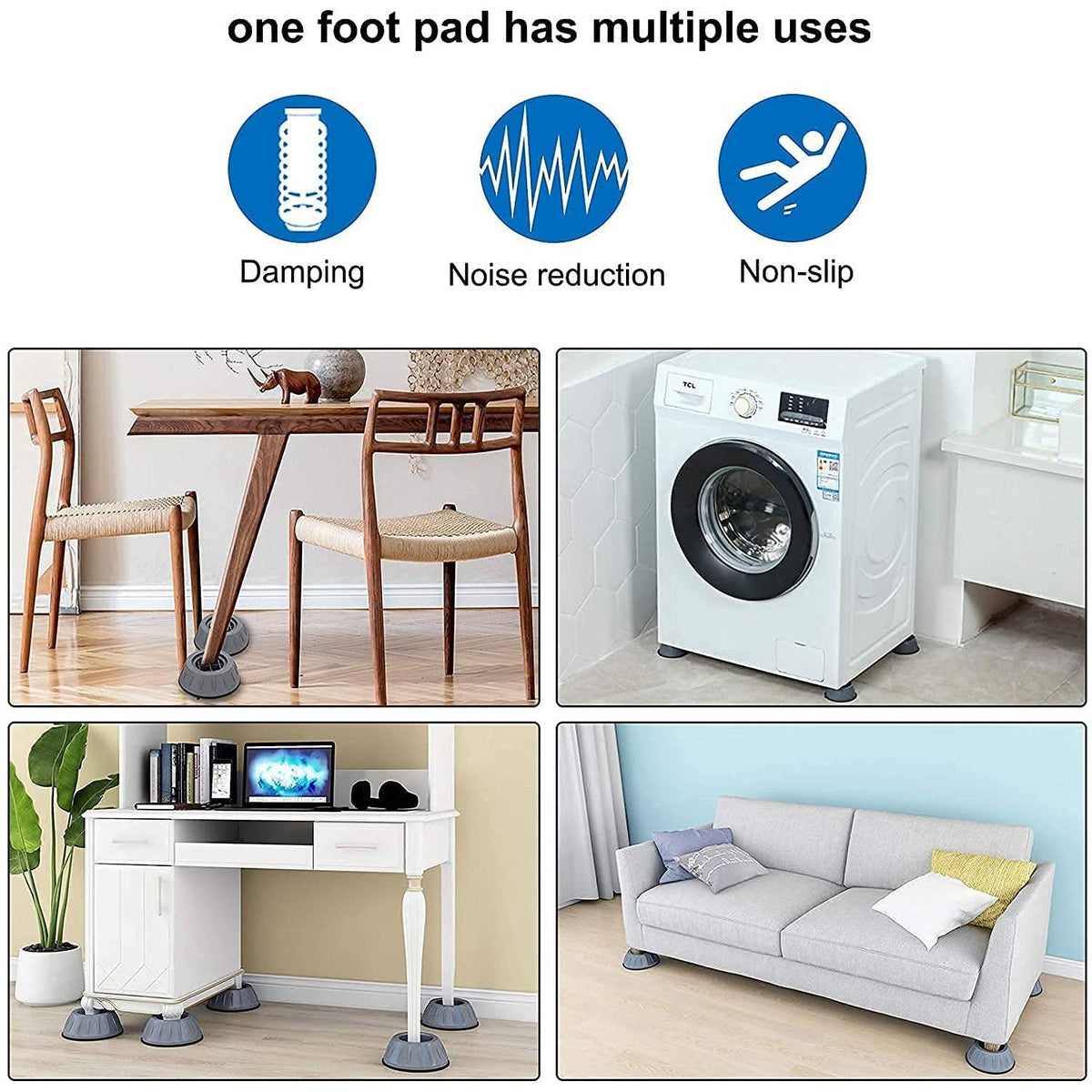 Anti Vibration Pads With Suction Cup Feet - Shock Absorbing Feet For Washing Machine & Appliances